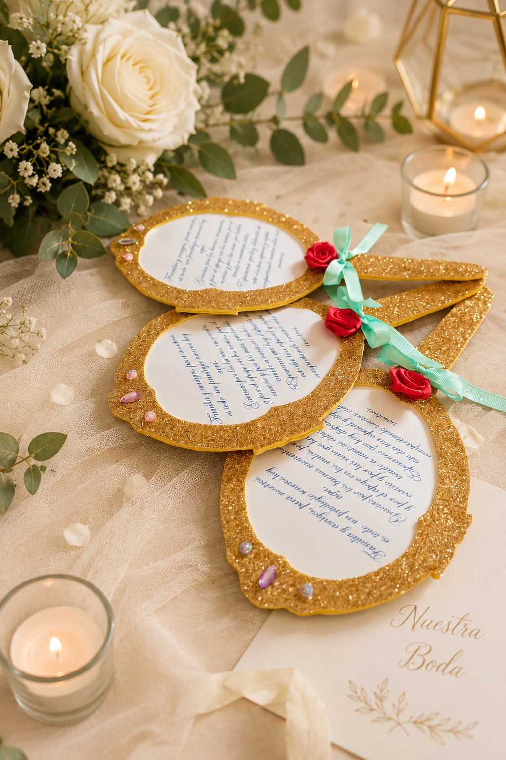 Recordatorios de boda dorados